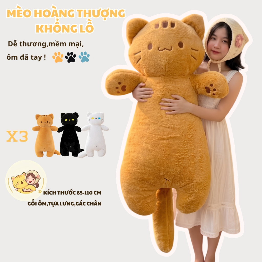 Gấu Bông Mèo Hoàng Thượng Size Lớn Đáng Yêu, Gối Ôm Ngủ Mèo Mềm Mại Quà Tặng Cho Bé, Bạn Gái Decor Phòng Ngủ
