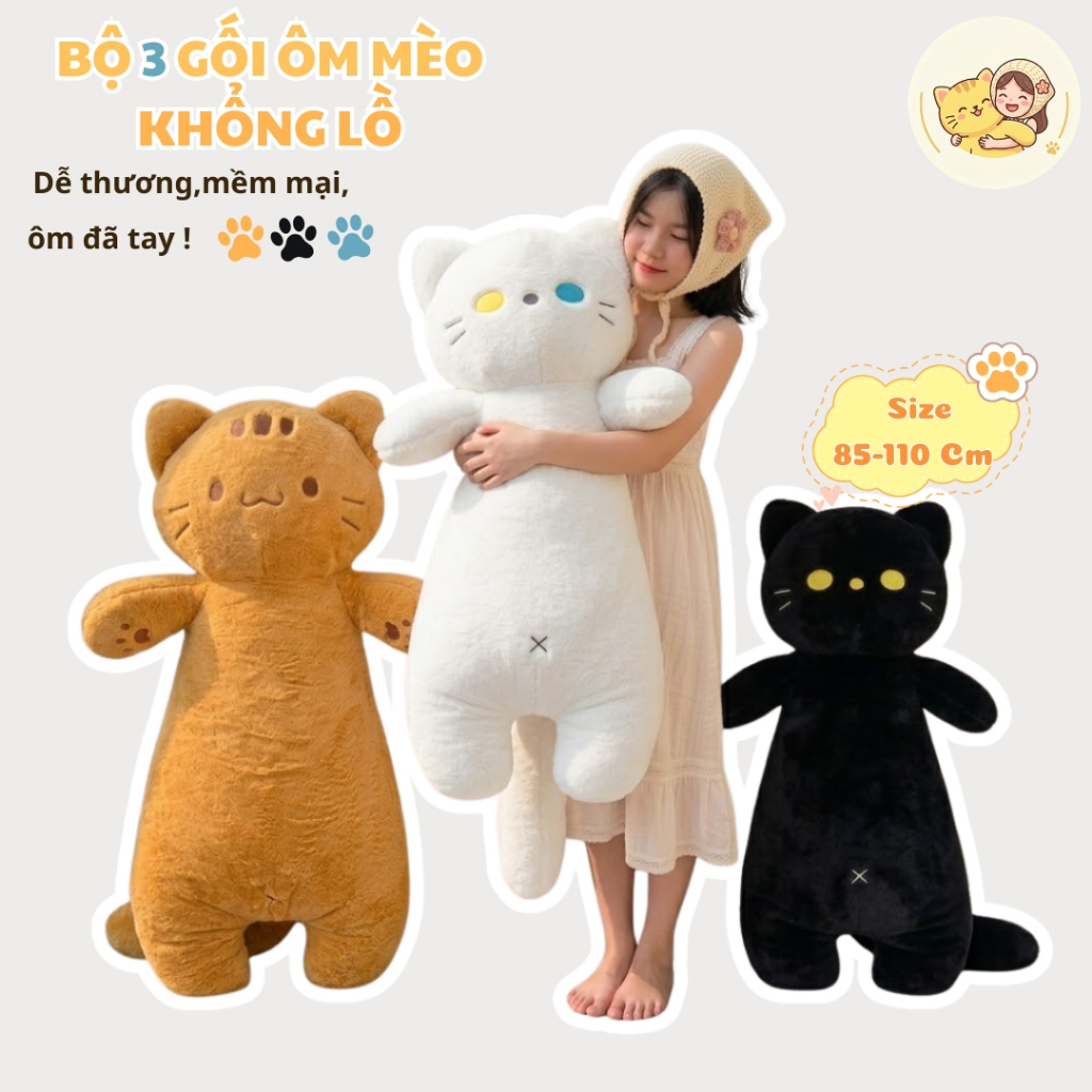 Gấu Bông Mèo Hoàng Thượng Size Lớn SIÊU Đáng Yêu,Gối Ôm Mèo Lông Thỏ Cao Cấp Ôm Ngủ Gác Chân Thoải Mái