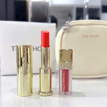 Set 2 Son Whoo Glow Lip Balm Pink kèm ví da trắng