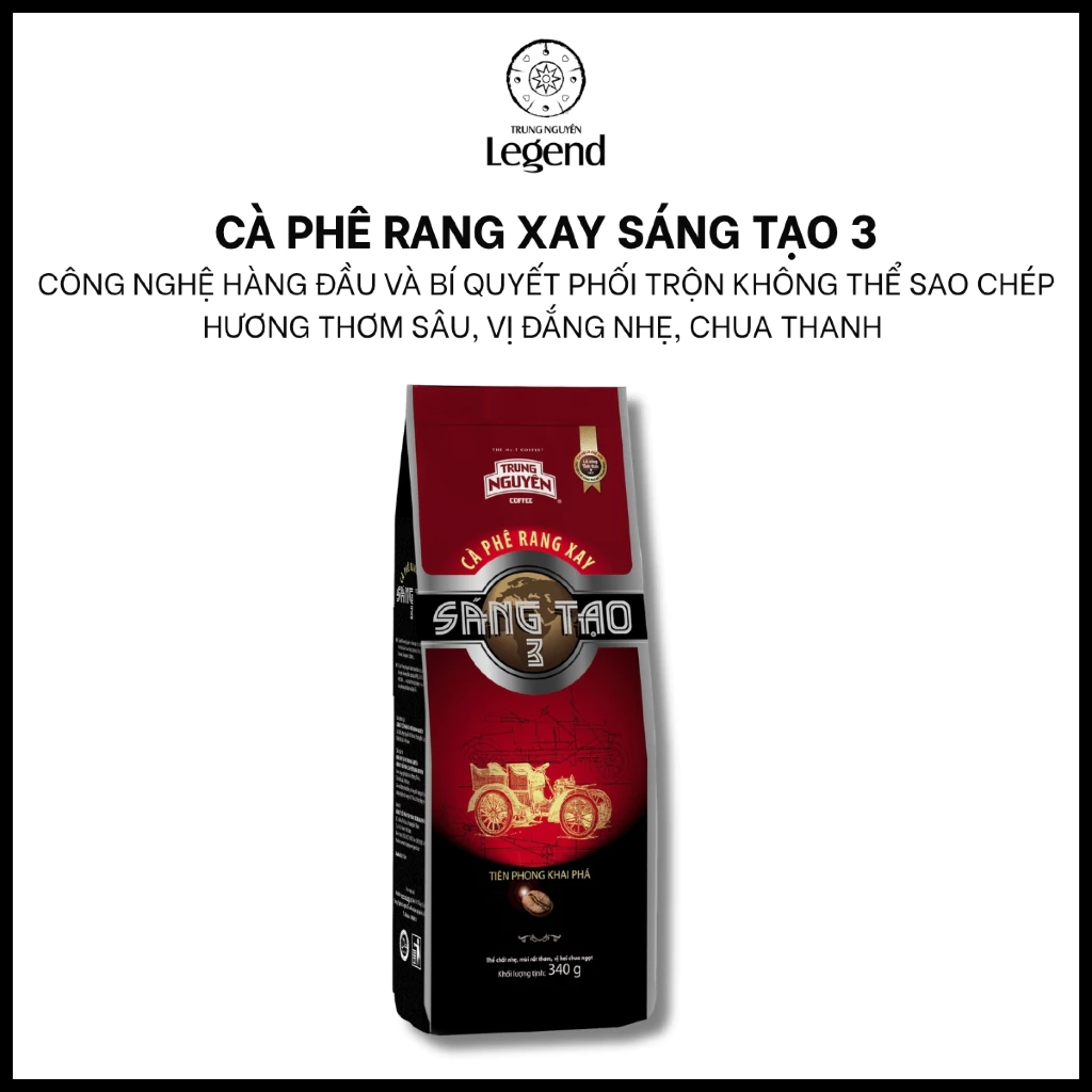 Cà Phê Rang Xay Trung Nguyên Legend Sáng Tạo 3 – Gói 340g, Pha Phin Đậm Vị Arabica, Chua Thanh Nhẹ