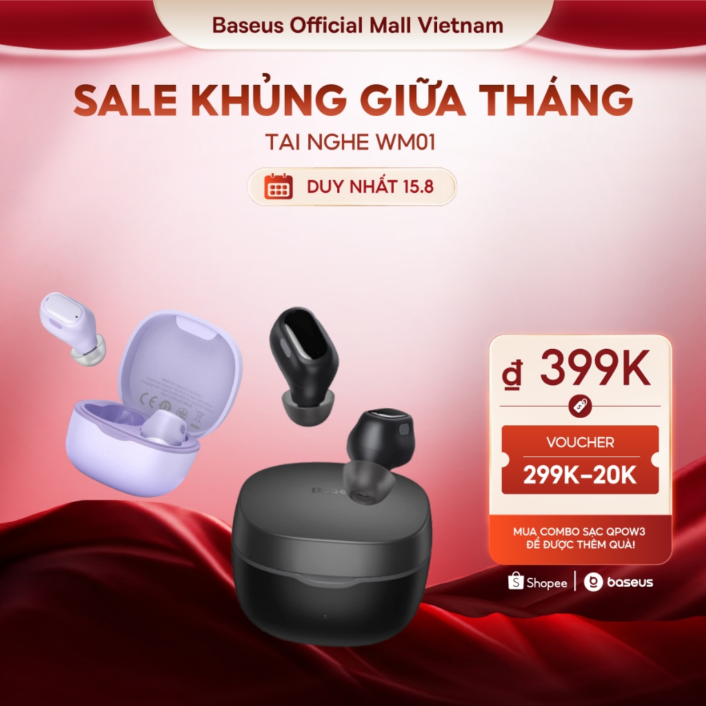 Tai Nghe Baseus WM01 Bluetooth 5.3 tai nghe Chống Ồn Có Micro điều Khiển Bằng Cảm ứng