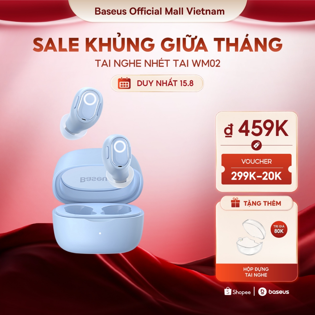 Tai nghe nhét tai không dây BASEUS WM02 bluetooth 5.3 TWS chống ồn thời lượng pin lên đến 25 giờ