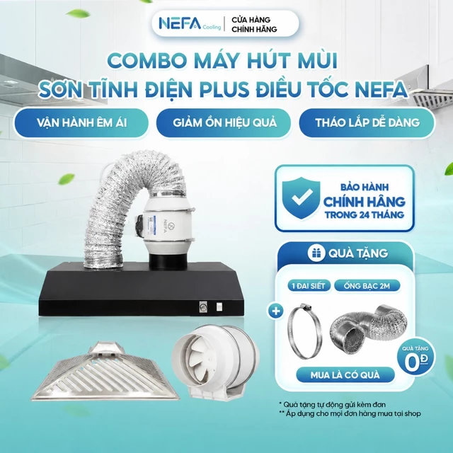[Chính hãng] Combo máng hút khói sơn tĩnh điện NEFA Plus + quạt hút khói + khay hứng dầu, hút mùi bếp công nghiệp mạnh