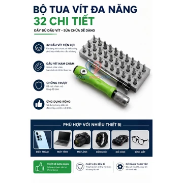 Bộ Tua Vít Đa Năng Tháo Lắp Thiết Bị Điện Tử -Bộ Tua Vít Sửa Chữa Gia Đình 32 Trong 1 -Bộ Tua Vít Mini Thép Hợp Kim S2