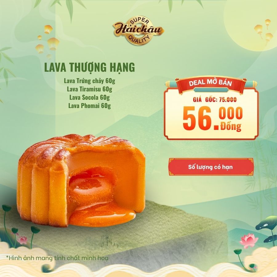 Bánh Trung Thu Lava thượng hạng, vị  Trứng Chảy, Phomai, Tiramusu, Socola  Hải Châu 60g, Tết Trung Thu 2026