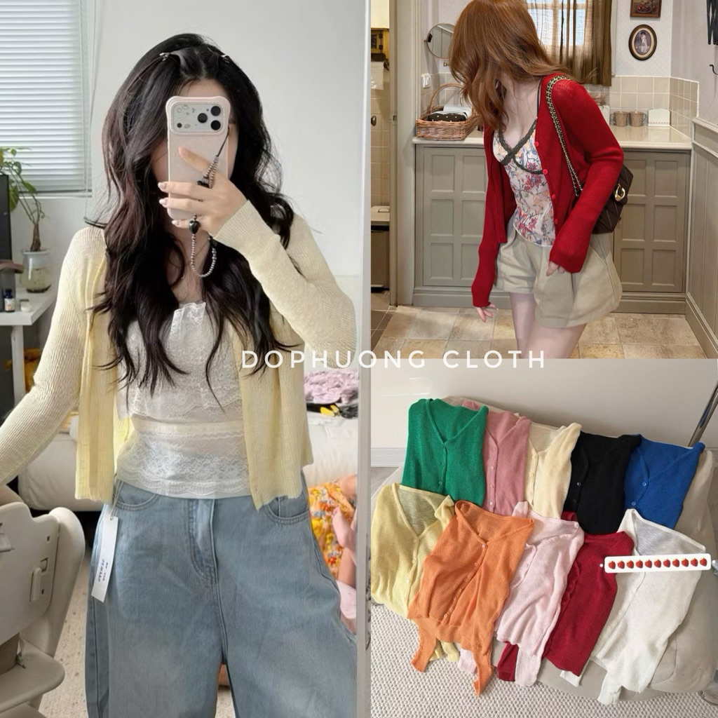 (Hàng QC L1 sẵn - video chính chủ) Áo khoác cadigan mỏng len dệt kim co giãn bảng màu basic dễ mặc ”HaLi” top