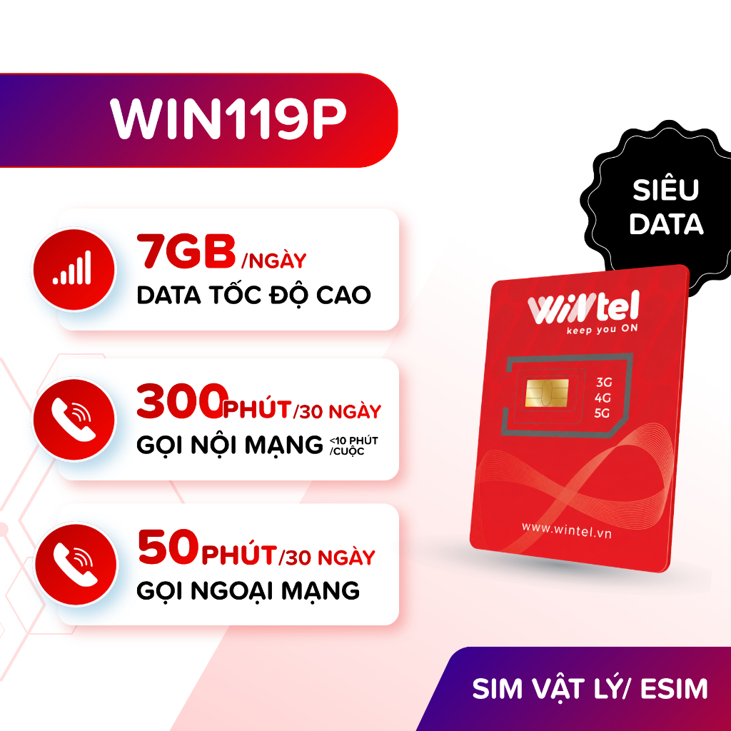 SIM 4G Wintel WIN119P - SIM Data Tốc Độ Cao Kèm Ưu Đãi Gọi Thoại | BigBuy360 - bigbuy360.vn