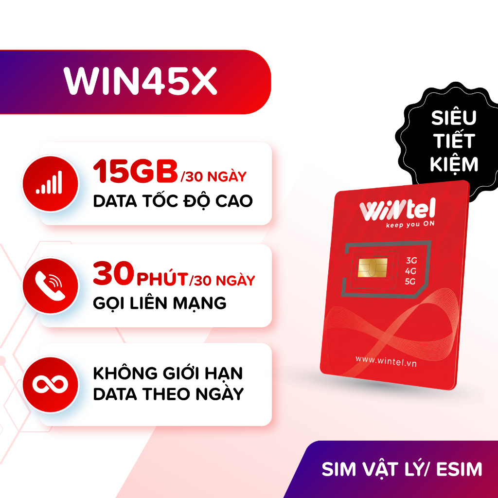SIM 4G Wintel WIN45X - SIM Data Tốc Độ Cao Kèm Ưu Đãi Gọi Miễn Phí | BigBuy360 - bigbuy360.vn