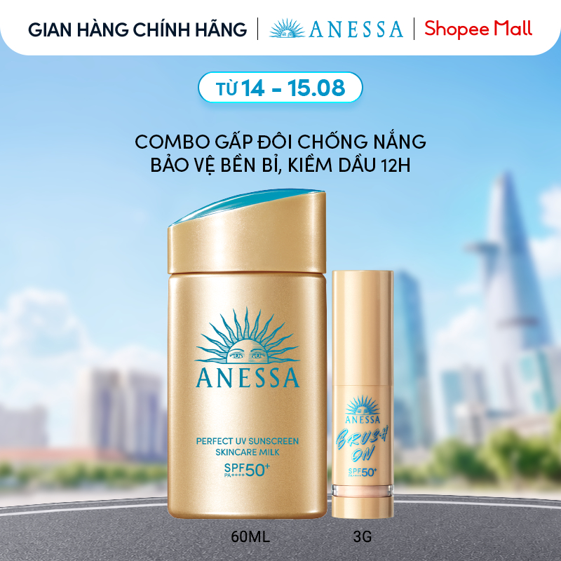 Combo gấp đôi bảo vệ, sữa chống nắng và phấn phủ bảo vệ bền bỉ, kiềm dầu 12H