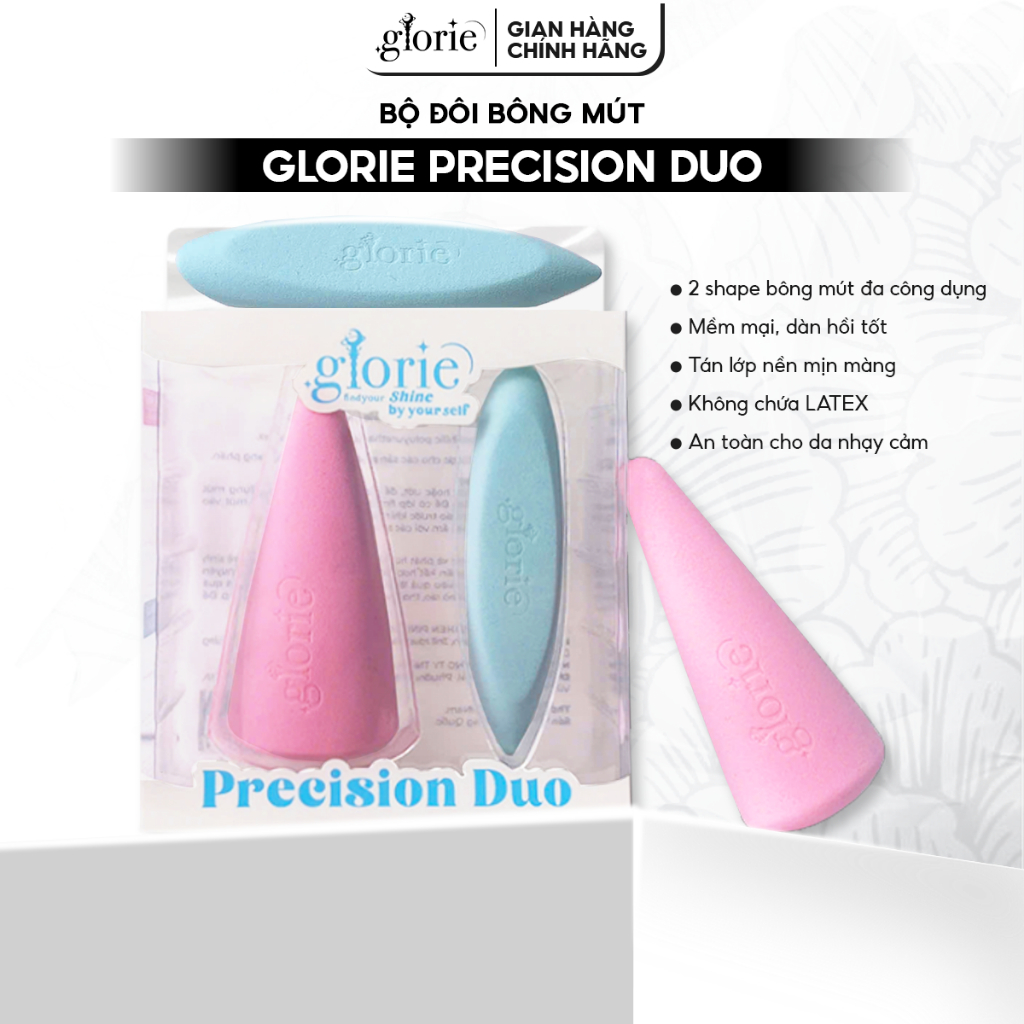 Set 2 Bông Mút Trang Điếm Glorie Precision Duo, Makeup Chi Tiết Đa Công Dụng