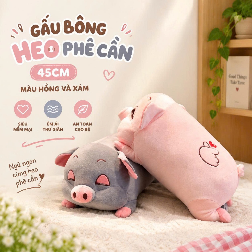 ❤️Sỉ Giá Xưởng❤️Gấu bông Heo Phê Cần Siêu Dễ Thương 2 Màu Hồng Và Xám Tro Siêu Xinh