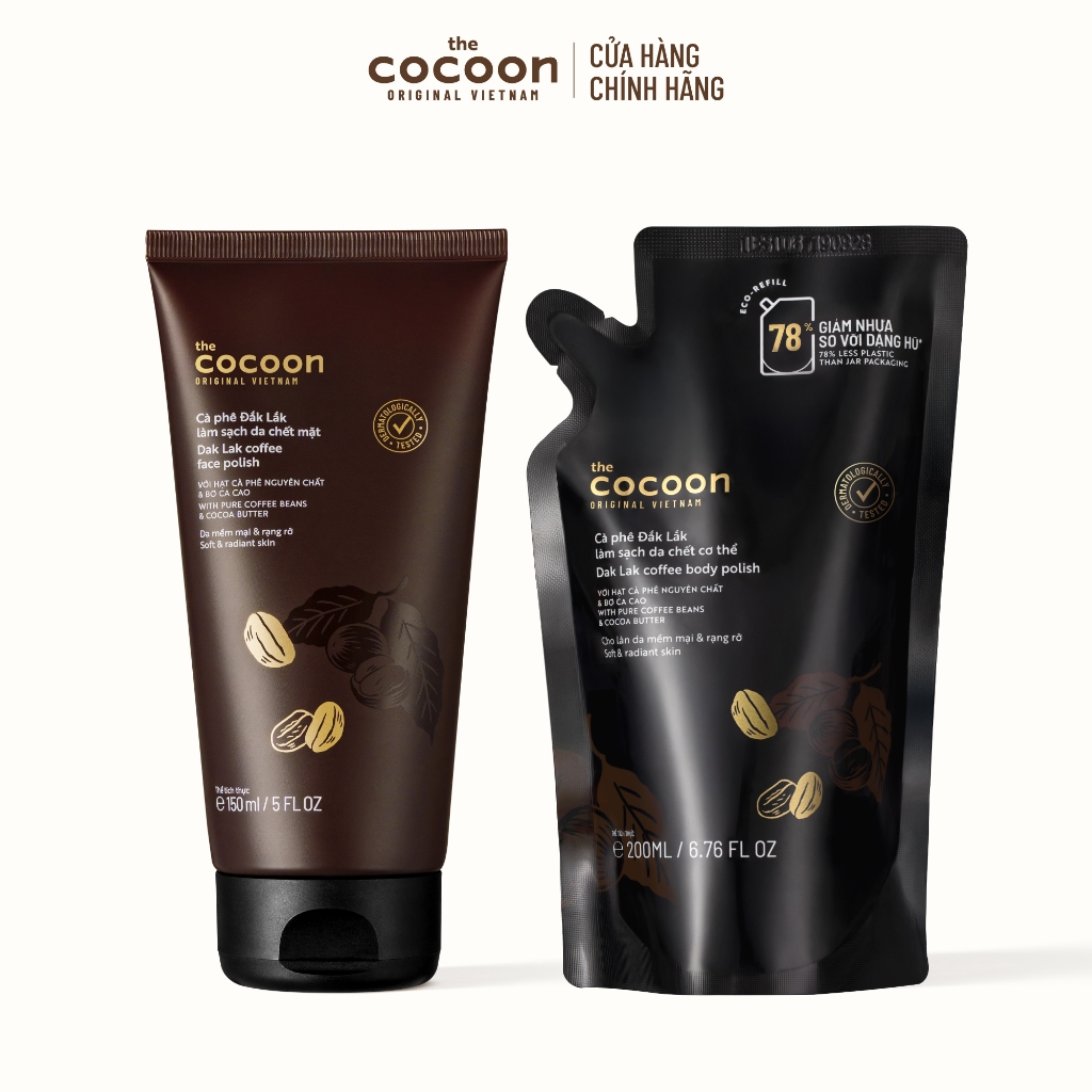 [MUA 2 GIẢM 43%] Combo Tẩy da chết mặt cà phê 150ml & Túi Refill Tẩy da chết cơ thể cà phê Đắk Lắk Cocoon 200ml | BigBuy360 - bigbuy360.vn