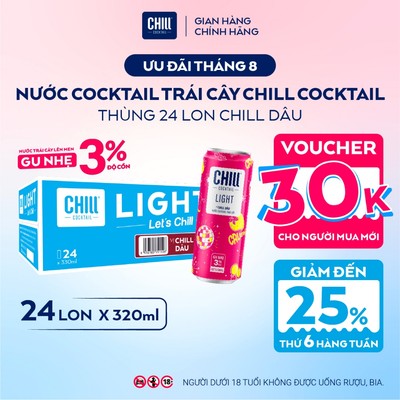 Thùng 24 Lon CHILL DÂU 320ml, Nước Cocktail Trái Cây Gu Nhẹ 3% Ít Cồn - CHILL COCKTAIL LIGHT