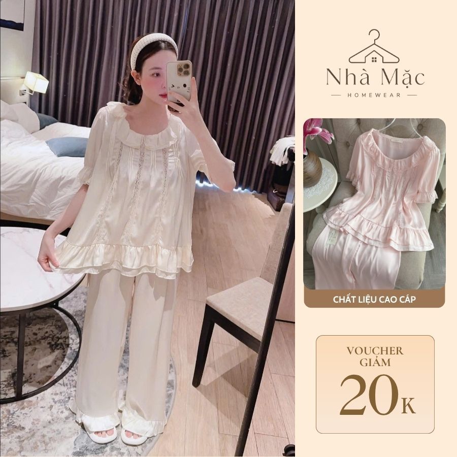 Bộ mặc nhà cao cấp nữ, bộ đồ ngủ nữ áo cộc quần dài, set cộc dài 3 dòng 0265 chất lụa mềm mát