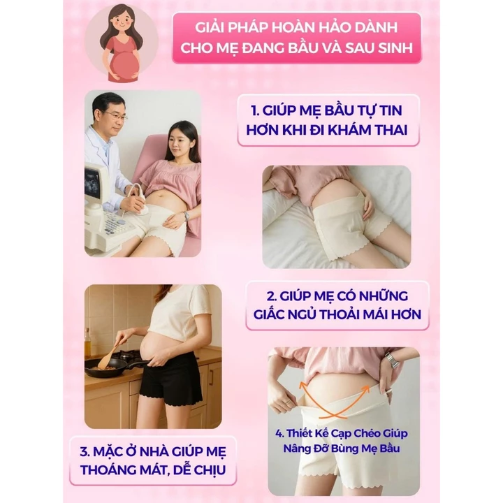 Quần Đùi Bầu LYSAVA Mặc Trong Váy Kín Đáo Chất Lụa Tăm Mềm Mại - Quần Short Bầu Mặc Nhà Mặc Ngủ Cho Mẹ Bầu, QD3