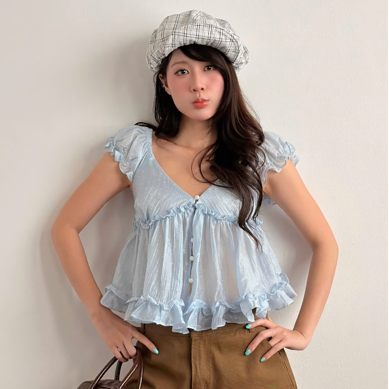 NAVIE  (CÓ BIGSIZE) - (TẶNG KÈM ÁO 2 DÂY TRẮNG) Áo babydoll voan WINKY phối bèo thời trang nữ | BigBuy360 - bigbuy360.vn