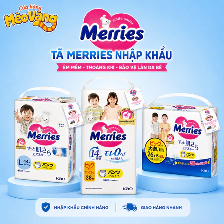 Tã Quần Merries Nhật Bản Size L XL XXL/ DÁN Size S/M/L Siêu Mềm Mại Thoáng Khí Thấm Hút Tốt Cho Bé
