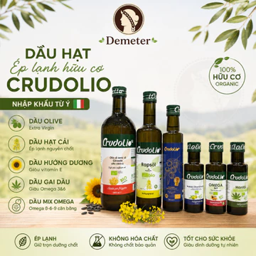 Dầu hạt ép lạnh hữu cơ Crudolio nhập khẩu từ Ý - dầu olive, hạt cải, hướng dương, gai dầu