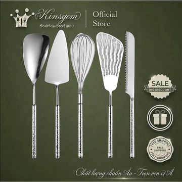 Dụng Cụ Nhà Bếp KINSGEM By Chockmen Inox 18/10 Xẻng Xào Xẻng Lật Dụng Cụ Đánh Trứng Dao Bánh Mì SET SẦN TRÒN
