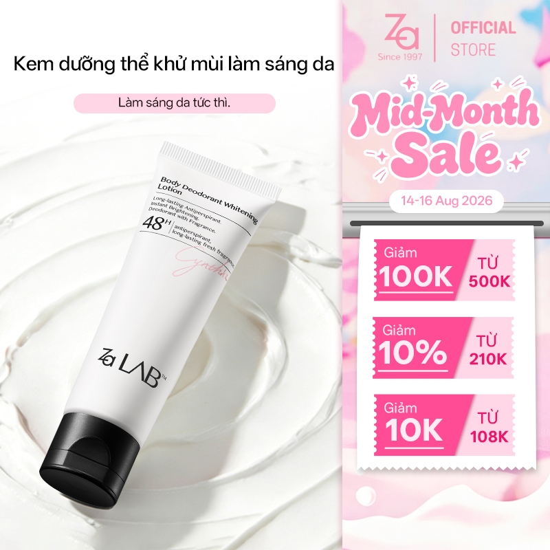 Kem Dưỡng Thể Khử Mùi Za Lab Body Deodorant Whitening Lotion 50g - Làm Sáng Da Dưỡng Trắng Vùng Cánh Tay Giữ Hương 48h
