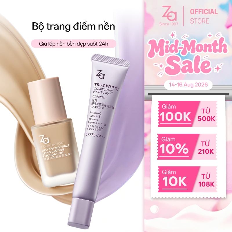 Bộ Trang Điểm Kem Lót Và Kem Nền Za Cho Lớp Nền Mỏng Nhẹ Lâu Trôi