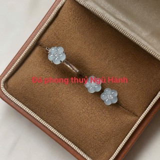 Combo nhẫn + hoa tai hoa mẫu đơn cẩm thạch lam jadite A cao băng siêu đẹp