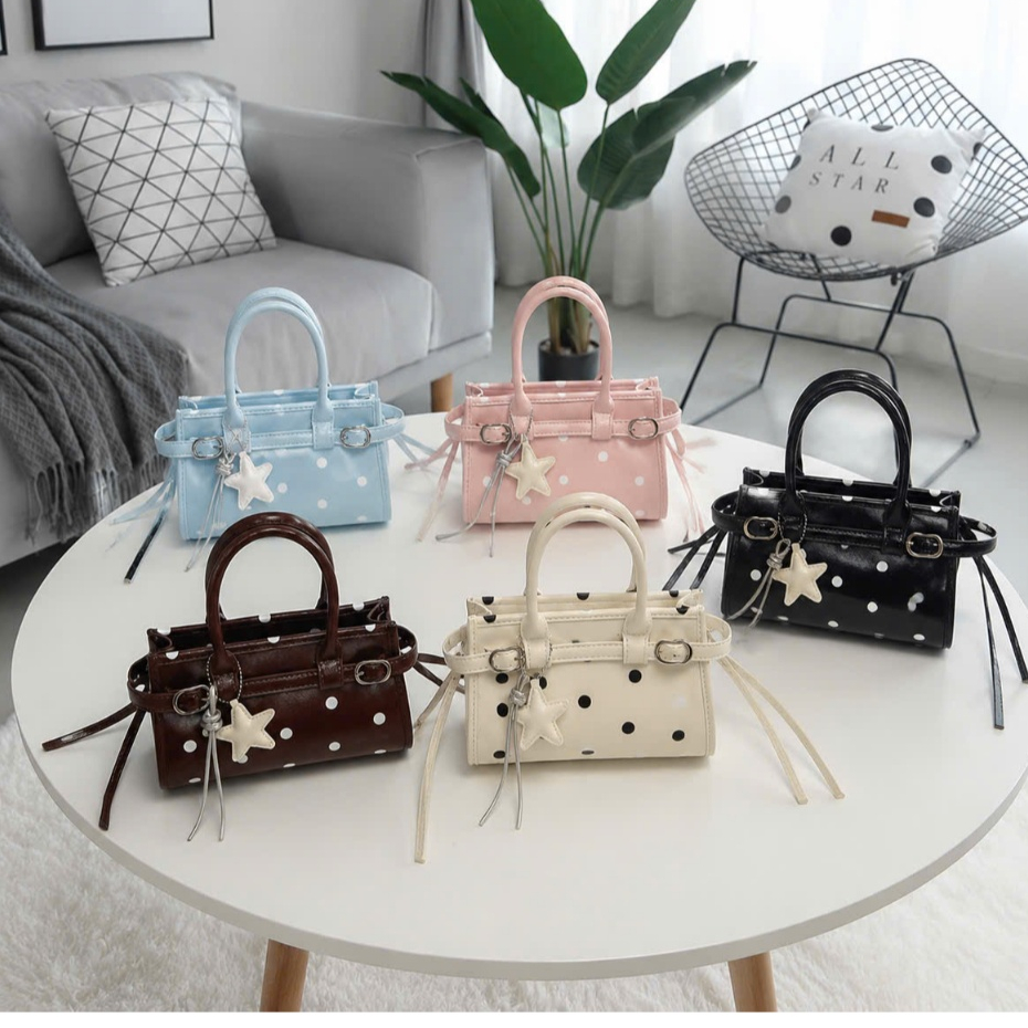 Túi Xách Nữ Chấm Bi Kèm Charm Ngôi Sao – Túi Đeo Vai Cầm Tay Phong Cách Hàn Quốc Tiểu Thư Vintage-HTM115