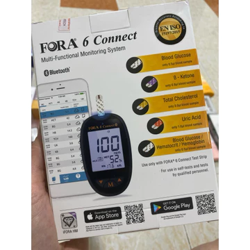 Máy Đo Đường Huyết FORA 6 Connect, Hỗ Trợ Theo Dõi Chỉ Số (Uric, Mỡ Máu, Ketone, Hồng Cầu)