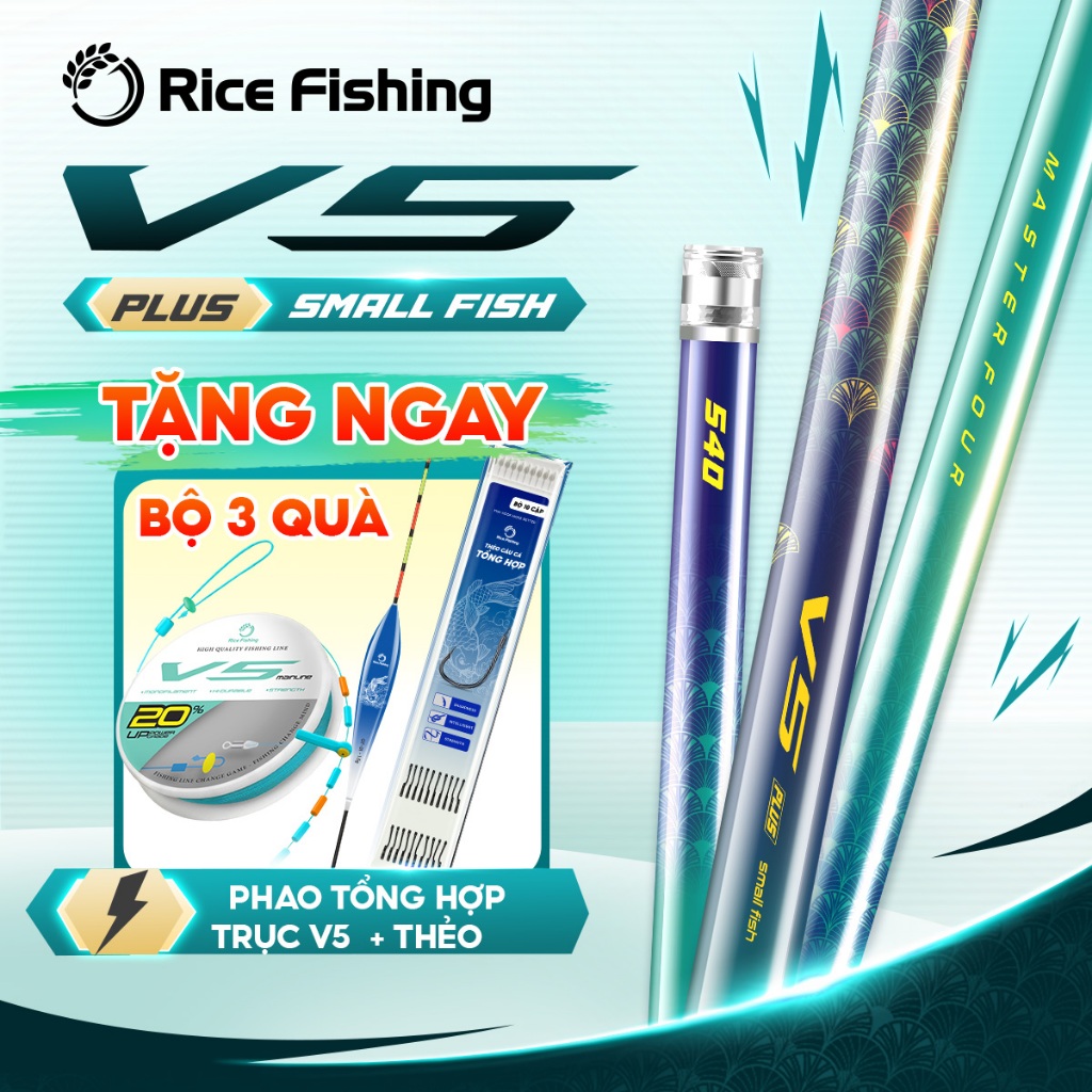 Cần câu đài V5 PLUS độ cứng 4H Small Fish carbon T1000+40T+30T Rice Fishing CC-55