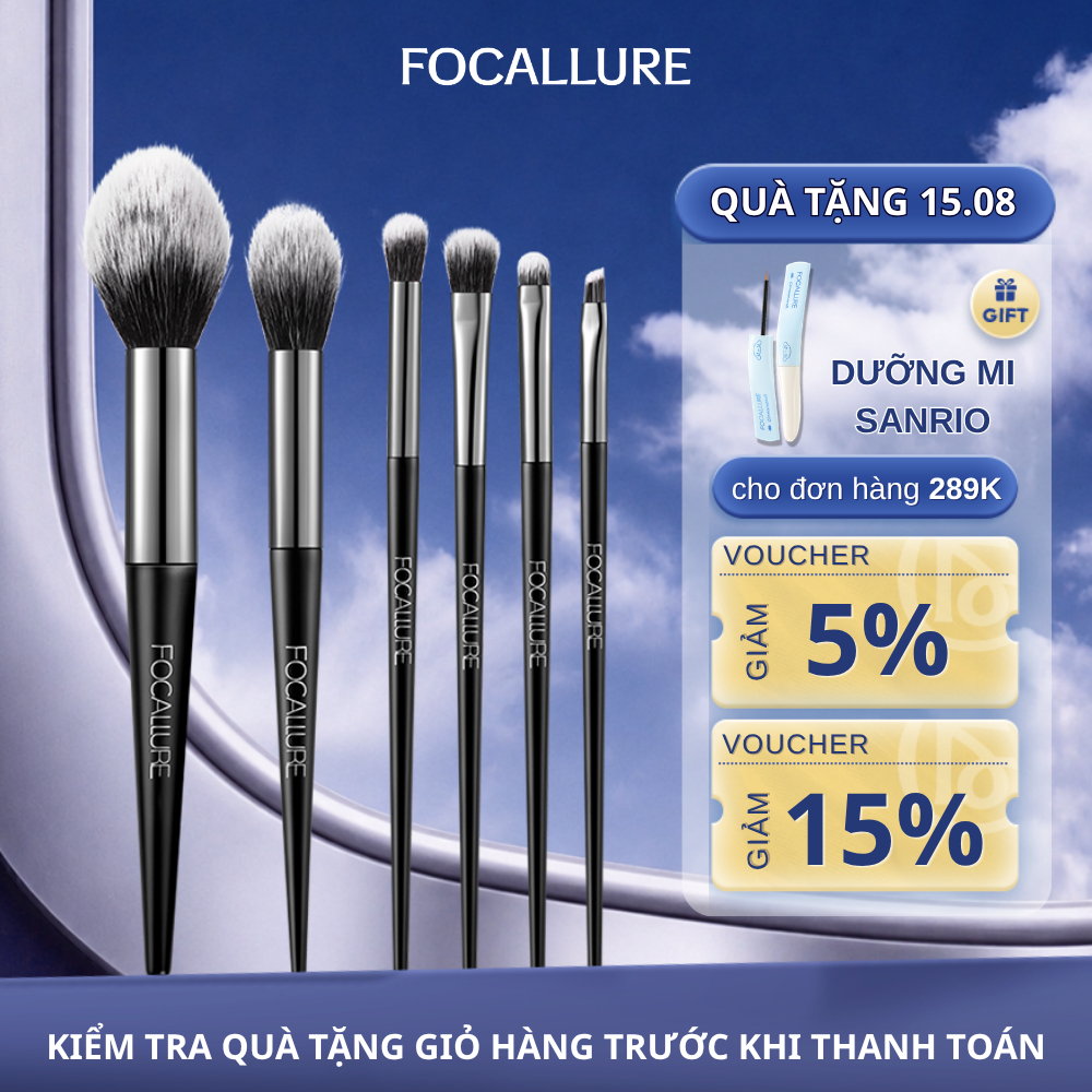 FOCALLURE Bộ cọ trang điểm 6 cây cọ phấn phủ, má hồng, màu mắt