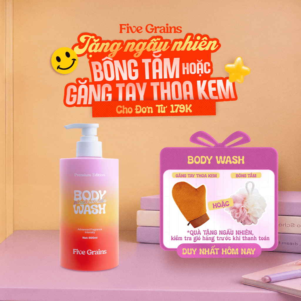 Sữa tắm Cao cấp Five Grains giúp dưỡng trắng da Niacinamide lưu hương nước hoa 500ML phiên bản nâng cấp | BigBuy360 - bigbuy360.vn