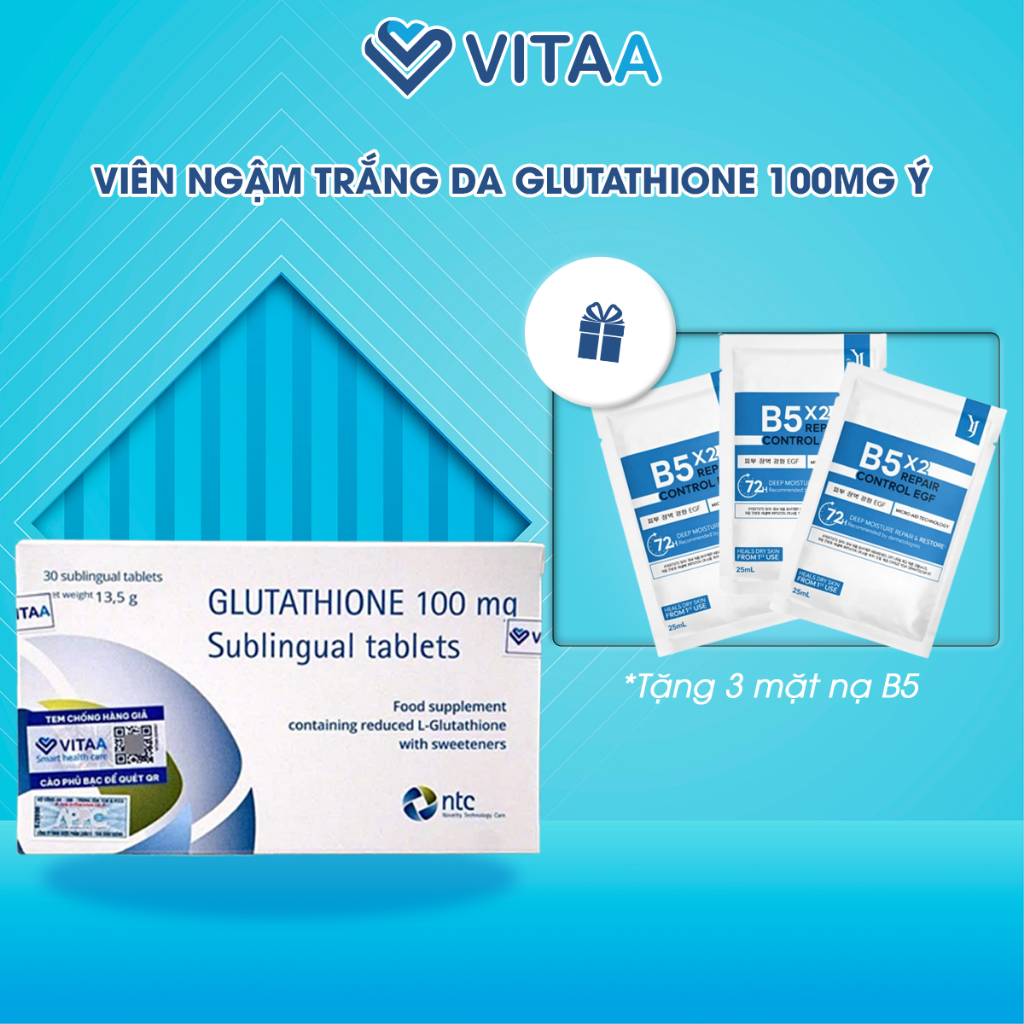 Viên Ngậm Trắng Da Dưới Lưỡi Glutathione 100mg Nhập Khẩu Italy - NTC Novelty Technology Care