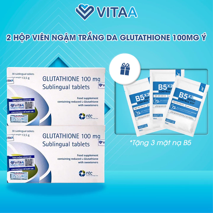COMBO 2 HỘP Viên Ngậm Trắng Da Glutathione 100mg Nhập Nhẩu Italy