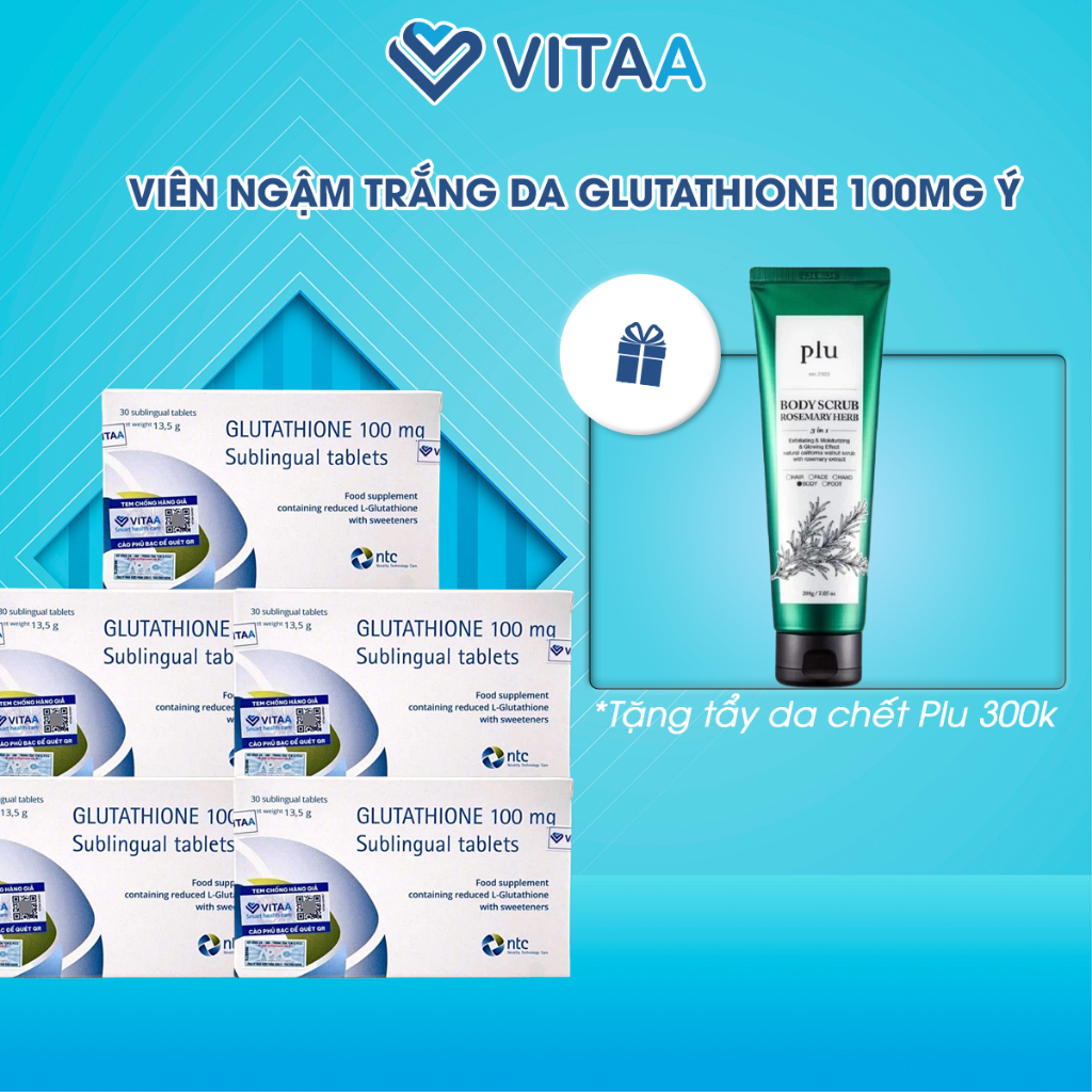 COMBO 5 HỘP Viên Ngậm Trắng Da GLUTATHIONE 100mg SUBLINGUAL TABLETS Nhập Nhẩu Italy