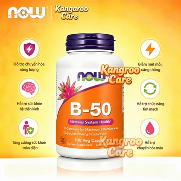 【Nhập khẩu từ Mỹ】Vitamin B tổng hợp Now B-50 100 viên giảm đau đầu, suy nhược, thiếu máu não