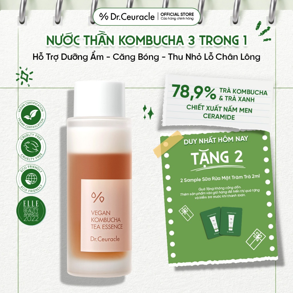 Nước Thần Kombucha 3in1 Dưỡng Ẩm Trẻ Hóa Căng Bóng Da Dr.Ceuracle Vegan Kombucha Tea Essence 50ml