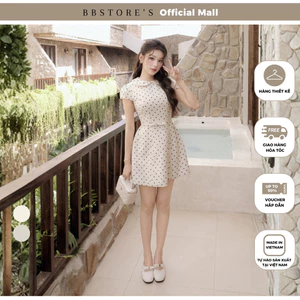 MISSCHIC BY BBSTORE'S Đầm Xòe Dạo Phố Cotton Ngắn Kèm Belt Cổ Sen Tay Con Nhún Phồng Nhẹ - DAE78A