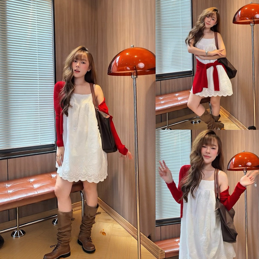 [KHÔNG KÈM ÁO CADIGAN] Váy hai dây thô boi phối ren trắng dáng xoè “HYO DRESS” | BigBuy360 - bigbuy360.vn