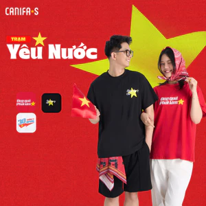 Áo phông unisex người lớn form boxy cộc tay cổ tròn in họa tiết sao vàng Việt Nam CANIFA S 5TS26S021