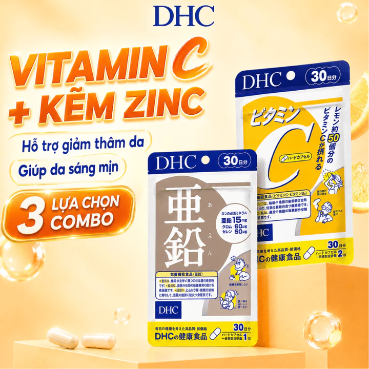 Viên Uống DHC Vitamin C & Kẽm ZinC - Chọn Combo 15/30 Ngày - Vitamin C Hard Capsule
