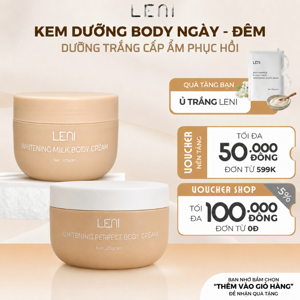 [Tặng 1 Ủ Trắng] Combo Kem Body LENI Ngày Đêm Cấp Ẩm Phục Hồi Chuyên Sâu Cho Làn Da Căng Sáng