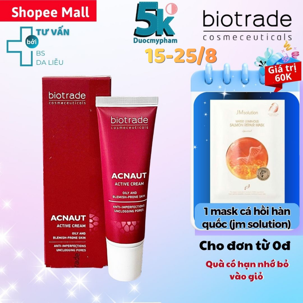 Kem chấm mụn Biotrade Acnaut Active Cream - giảm mụn trắng sáng da giảm nhờn (5ml-30ml)