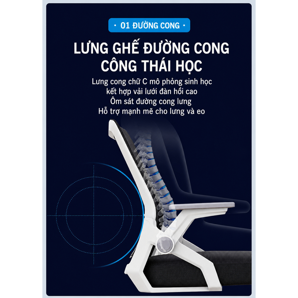 Ghế công thái học NOVA, ghế văn phòng lưng lưới cao cấp, nâng đỡ cột sống, xoay 360° | BigBuy360 - bigbuy360.vn