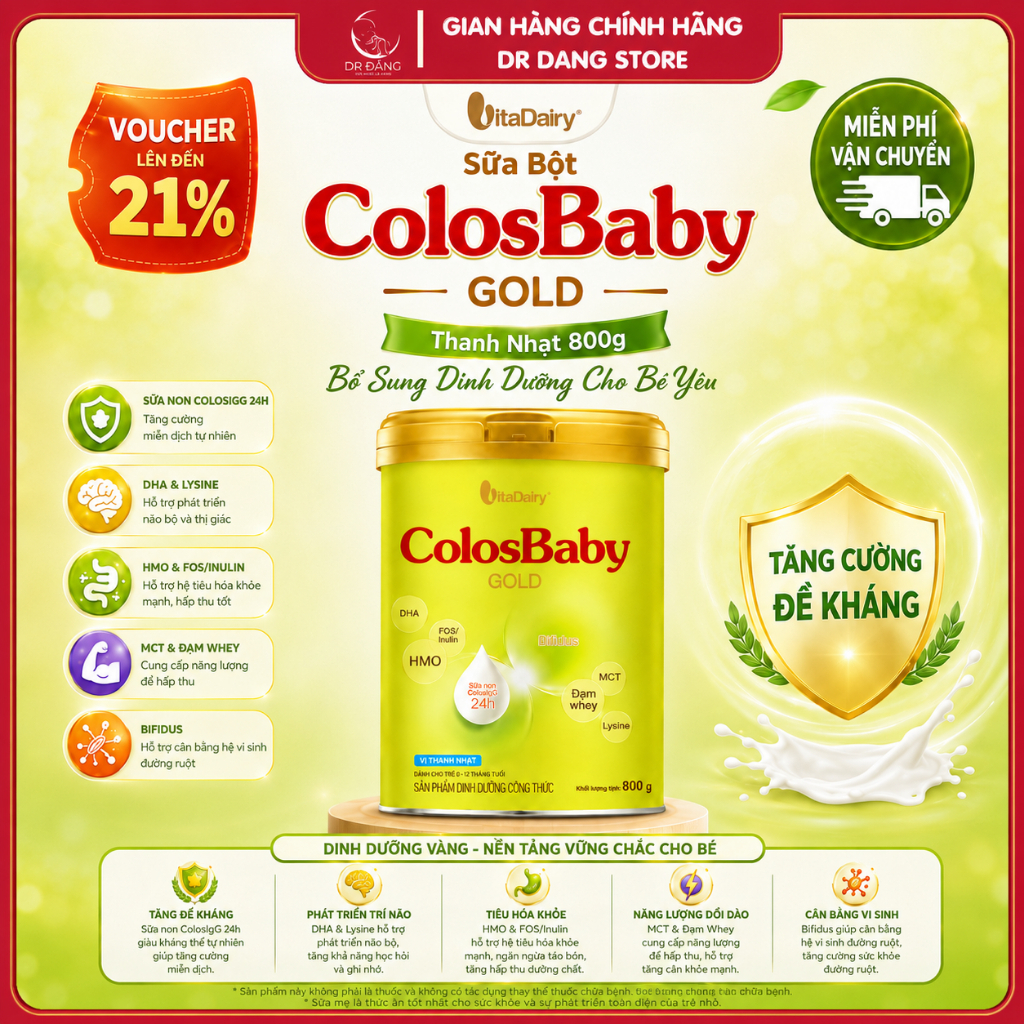 [Bao Bì Mới] Sữa Bột ColosBaby Gold Thanh Nhạt 800g - Bổ Sung Dinh Dưỡng Cho Bé Yêu