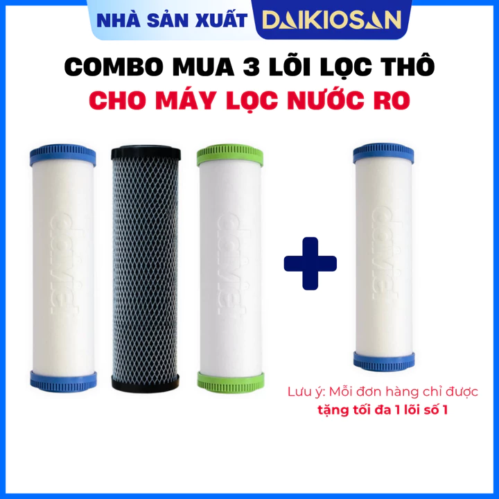 COMBO 3 Lõi Lọc Thô Daikiosan Thay Được Cho Hầu Hết Máy Lọc Nước RO Có Cốc Lọc