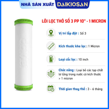 Lõi Lọc Thô Số 3 Daikiosan PP 1 Micron Dùng Thay Thế Cho Các Loại Máy Lọc Nước