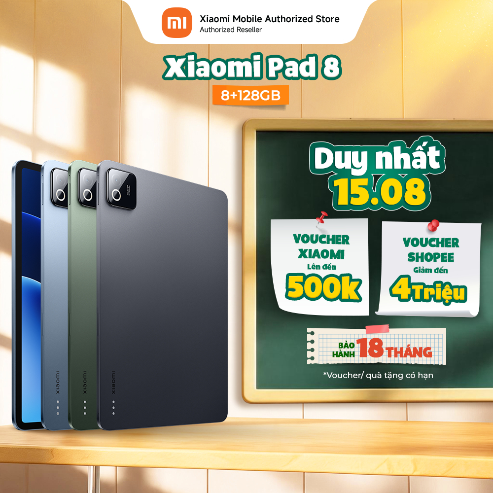 Máy tính bảng Xiaomi Pad 8 (8+128GB) | Màn 11.2″ Dolby Vision 3.2K 144Hz | Snapdragon® 8s Gen 4 | Pin 9200