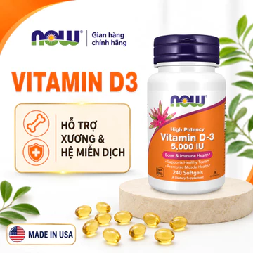 (đủ bill)Thực phẩm chức năng NOW chính hãng, vitamin D-3 5000IU, hiệu quả cao, hỗ trợ cấu trúc*, 120 viên nang mềm