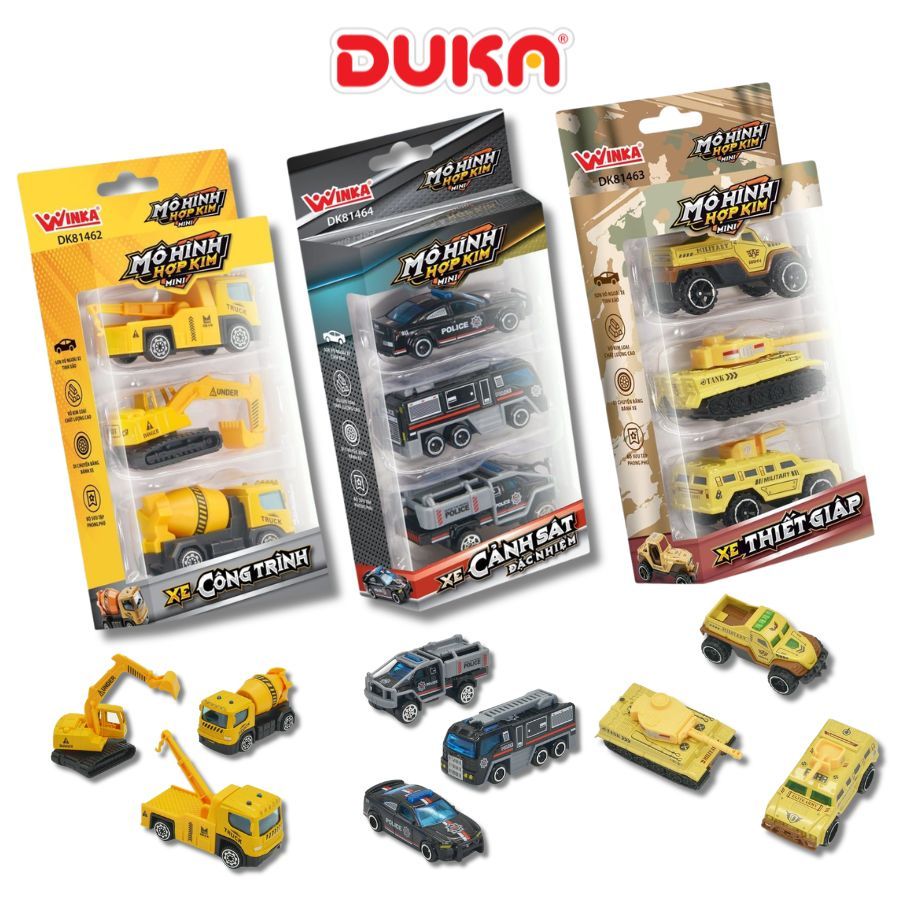 Đồ Chơi Duka : Mô Hình Hợp Kim Mini - Xe Công Trình  DK81462 - Xe Cảnh Sát Đặc Nhiệm DK81464 - Xe Thiết Giáp DK81463