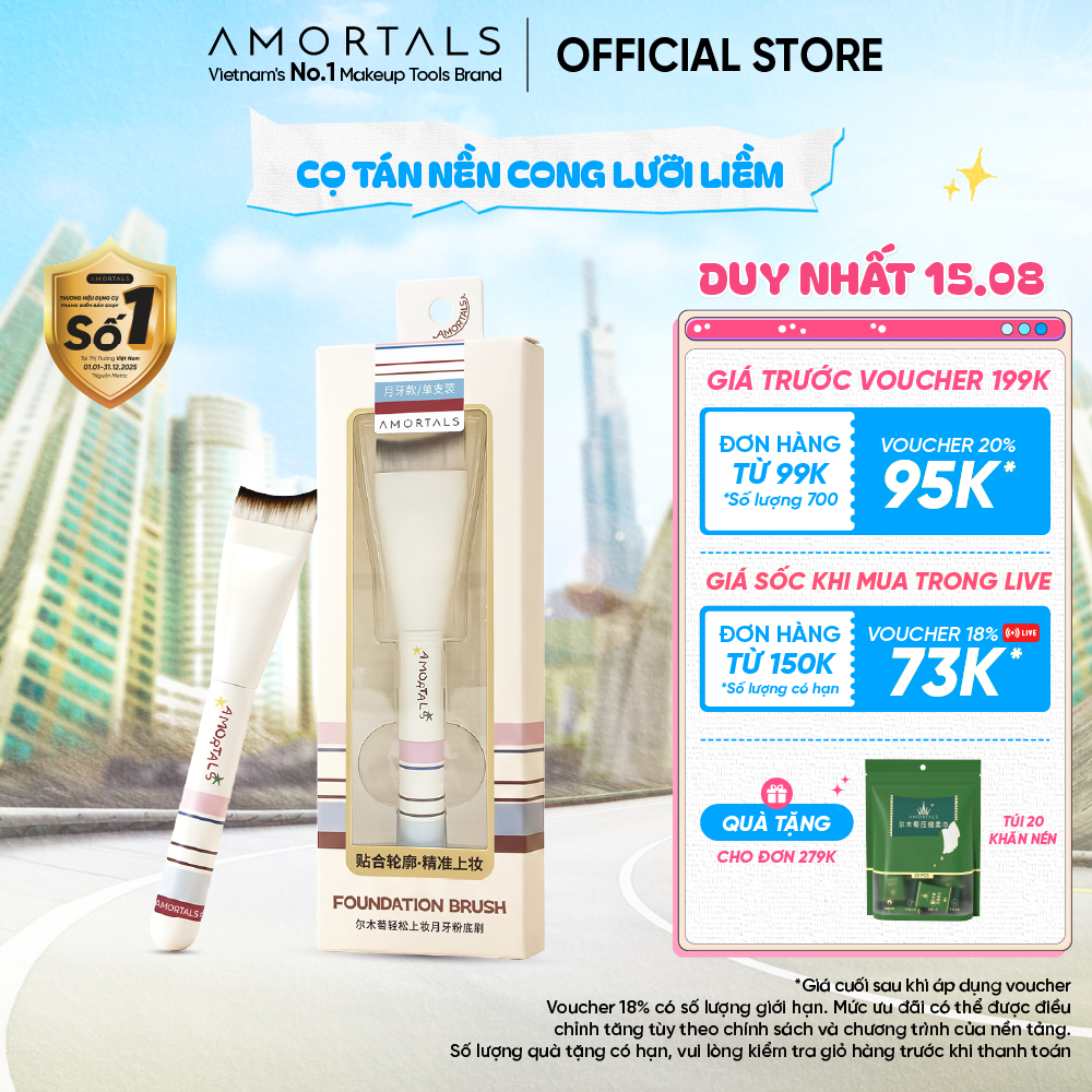 Cọ Dàn Nền Amortals Hình Lưỡi Liềm - Đầu Cọ Siêu Mỏng 0.1mm, Tán Nền Siêu Mịn, Trong Suốt,Bám Da,Trang điểm cá nhân